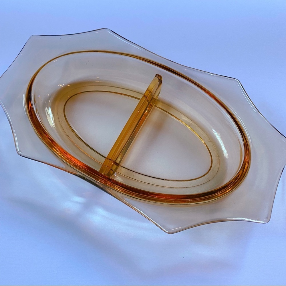 Vintage Amber Glass Divided Mid-Century Candy Dish - Picture 5 of 10